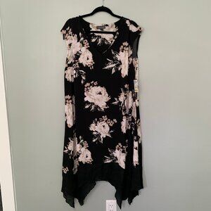 NEW Luxology black sleeveless white peonies floral stretch knee length dress‎